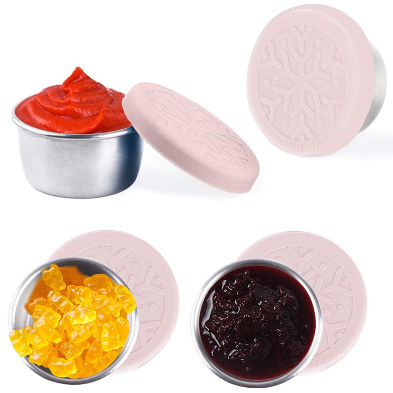 LALASTAR Salad Dressing Containers Set, Small Condiment Containers with Silicone Lids, Leakproof & Reusable for Condiments, Snacks, Dipping Sauce, Stainless Steel, 4x1.6oz, Pink - Image 1